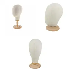 21/22 Inches Cork Canvas Block Head Mannequin Manikin Wig Making Hat Display Styling Head with Wooden Stand Beige Wig Stand