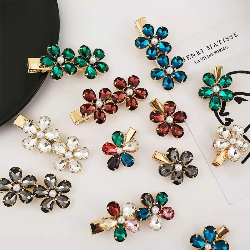 Fashion Women Shining Crystal Flower Hairpin Hair Clip Set Girls Stylish Barrette Elegant Hair Snap Bobby Pin Hair Accessories