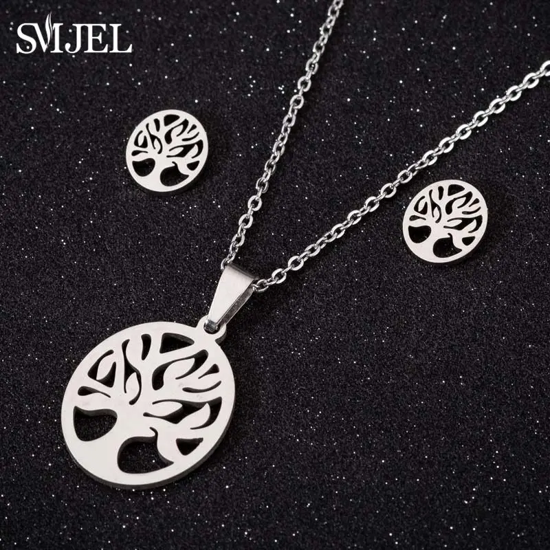 Women's Stainless Steel Coconut Tree Necklace & Earrings Set