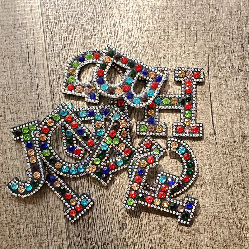 26 English Letters Colorful Rhinestone Patches For Clothes A-Z Alphabet Crystal Applique Iron On Clothing Patches DIY Name Craft