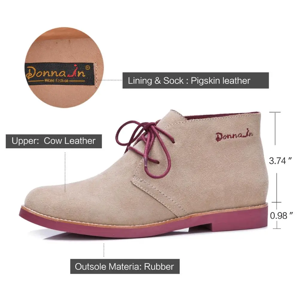 Donna-in Genuine Leather Short Boots Women Autumn Classic Casual Flat Ankle Booties Natural Suede Lace Up Desert Female Shoes