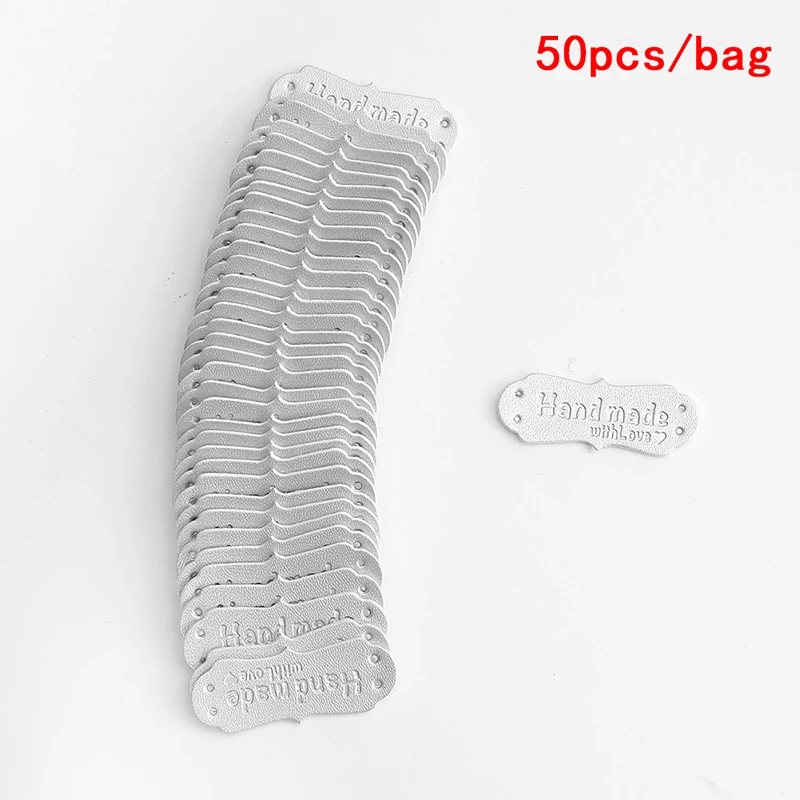 Etiqueta de tricô artesanal de couro sintético para roupas, etiquetas artesanais com amor PU, acessórios para costurar, 41x16mm, 50pcs