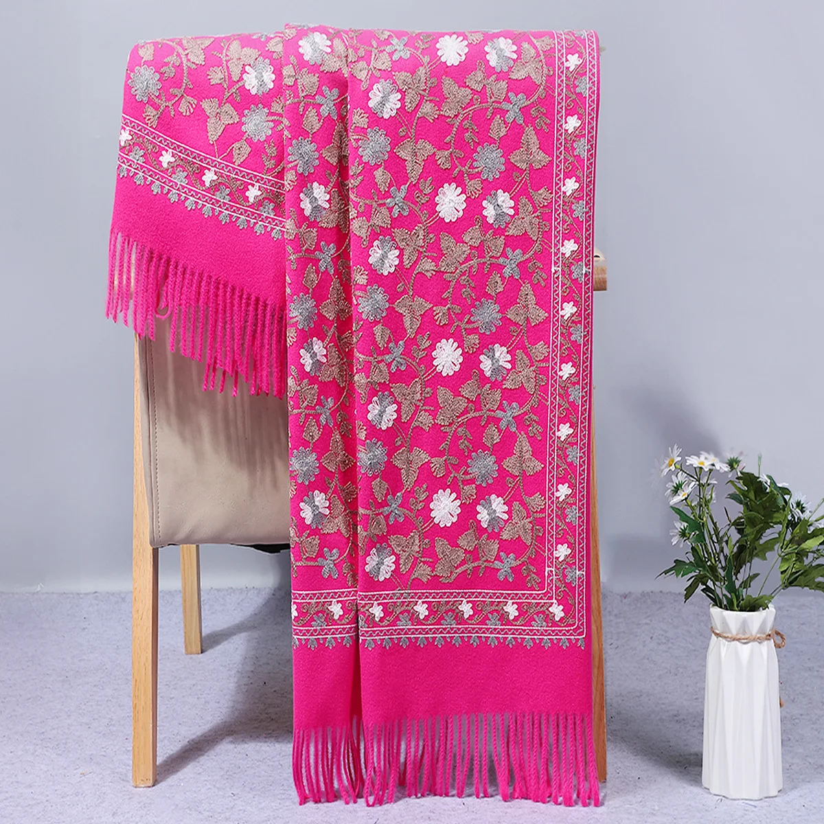 Mujer Bufanda Soft Shawls Women Ultra Long Scarf Pashmina Artificial Cashmere Scarf Poncho Kerchief Embroidery Cape Wrap