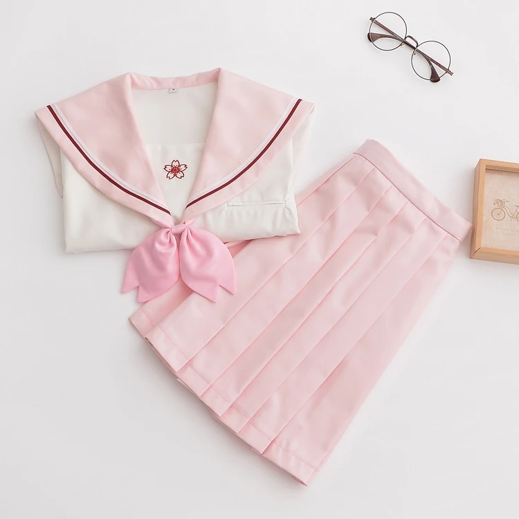 Sakura light pink Japanese school uniform skirt JK uniform Class uniforms Sailor suit College wind Suit Female Students uniforms