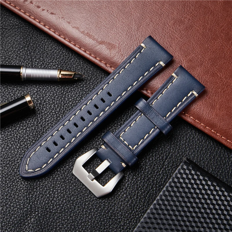 Vintage Handmade Genuine Leather Watch Straps Popular Grilled Design Strap Male Business Watchband 18mm 20mm 22mm 24mm