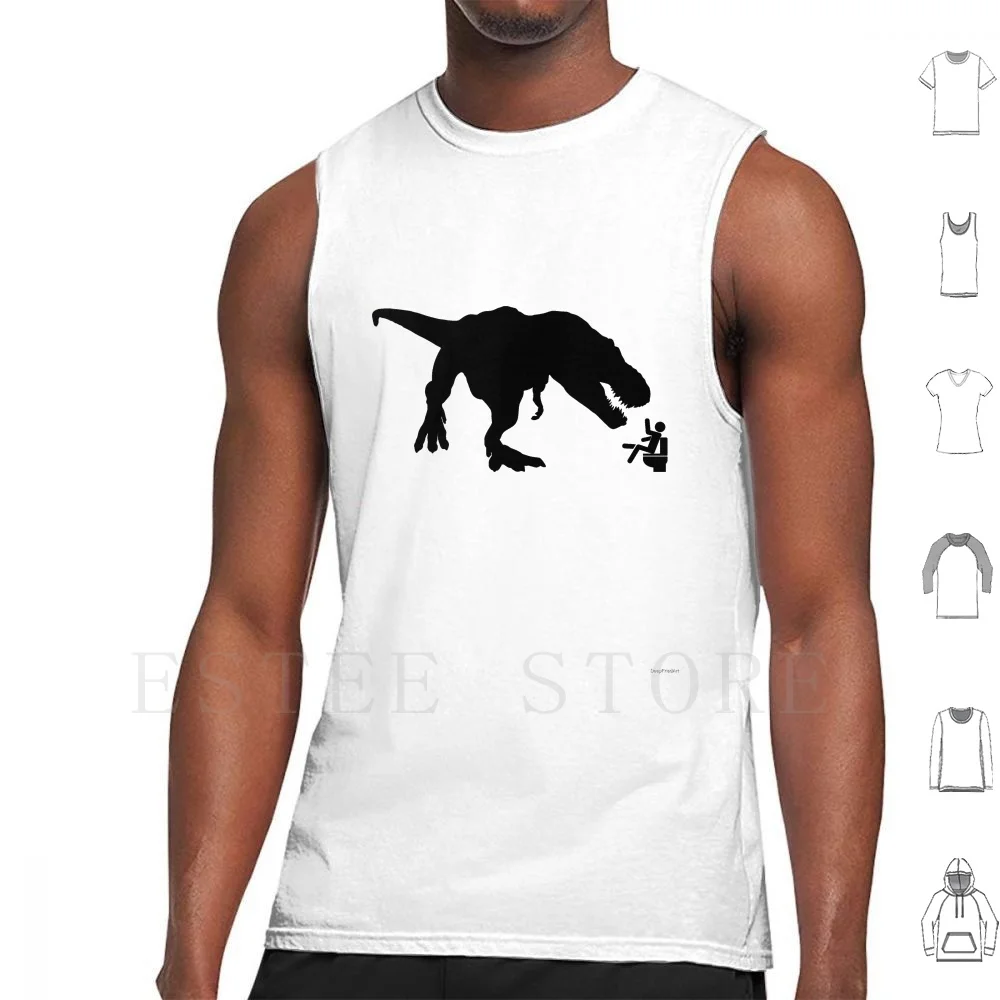 T-Rex Dinosaur Eats Man On Toilet Funny Design Tank Tops Vest World Trex T Rex Tyrannosaur Rex Dinosaur Funny Dino Funny