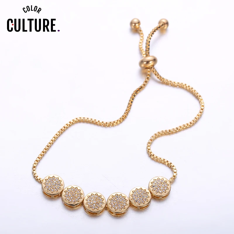

Color Culture Fashion Gold-color Imitation Round CZ Bracelet for Women Elegant Wedding Jewelry Niang Wedding Gifts