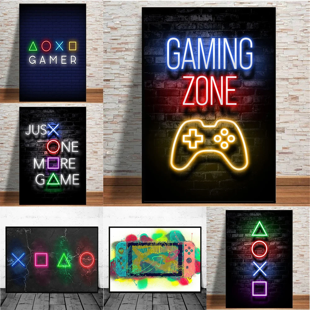 5D Diamond Painting Neon Boys Game Posters Gamepad Illustration Wall Art Joystick Diamond Embroidery for Kids Room Decoration