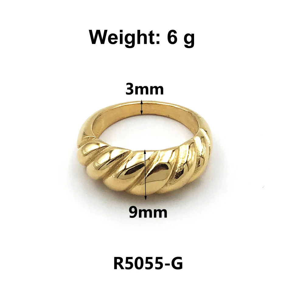 High Grade 18 K 316L Stainless Steel with Gold Color Tarnish Free Croissant Chunky Gold Rings for Women Ladies Vintage Ring