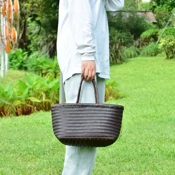 女士100%真皮編織單肩包,內含休閒編織袋,復古購物袋,牛皮手提包 10 最佳銷售 真皮編織包 - №2