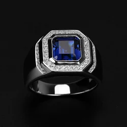 Male 2ct Lab Sapphire Diamond Ring Real 925 sterling silver Jewelry Engagement Wedding band Rings for men Charm Party accessory