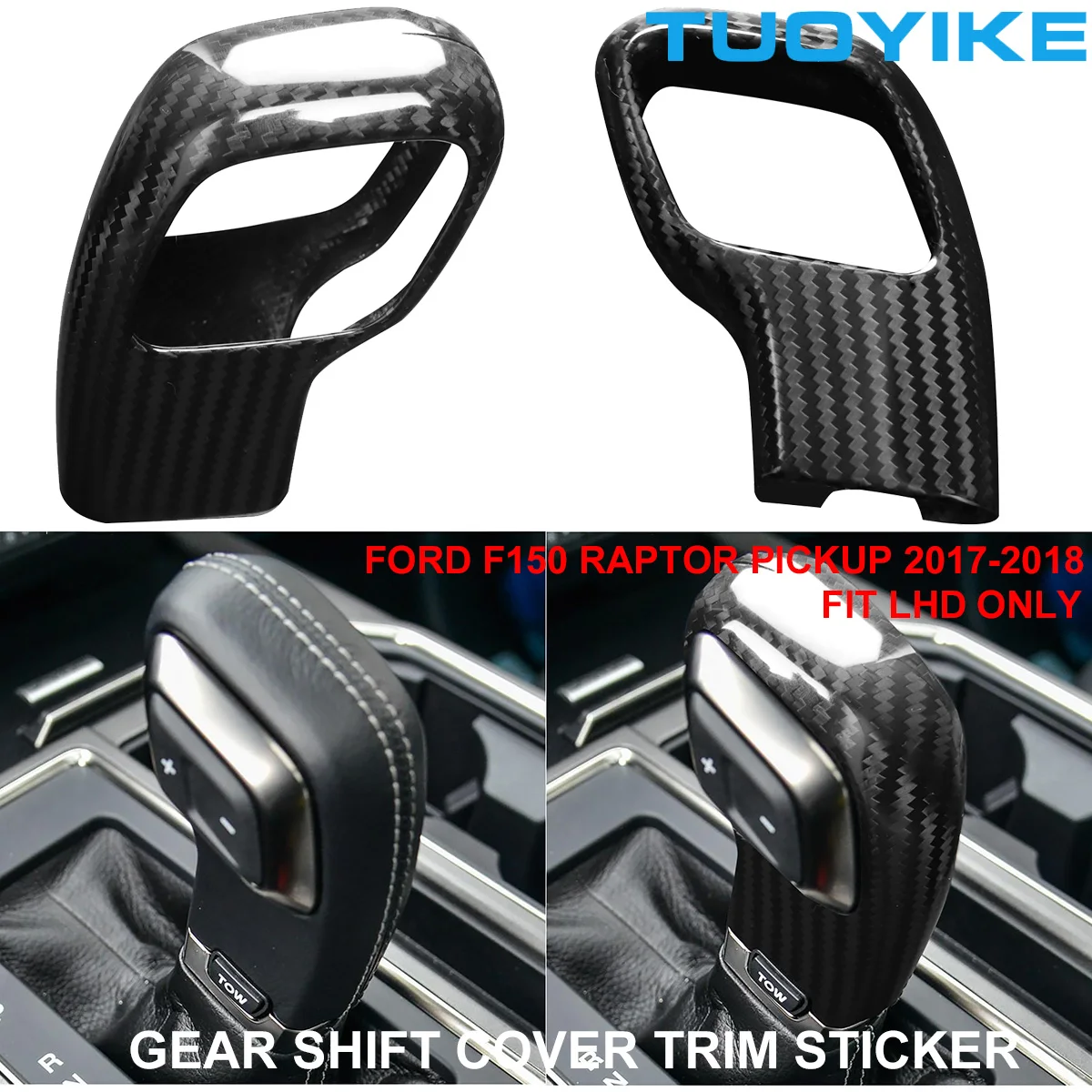 

LHD Car Styling Real Carbon Fiber Central Console Gear Shift Knob Cover Panel Trim Sticker For FORD F150 Raptor Pickup 2017-18