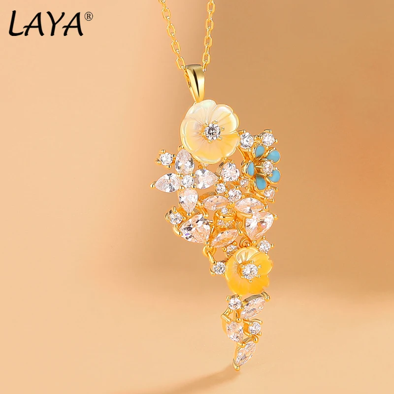 Laya 925 Sterling Silver Summer Hot Style Luxury Jewelry High Quality Zircon Natural Shell Flower Necklace For Women 2022 Trend