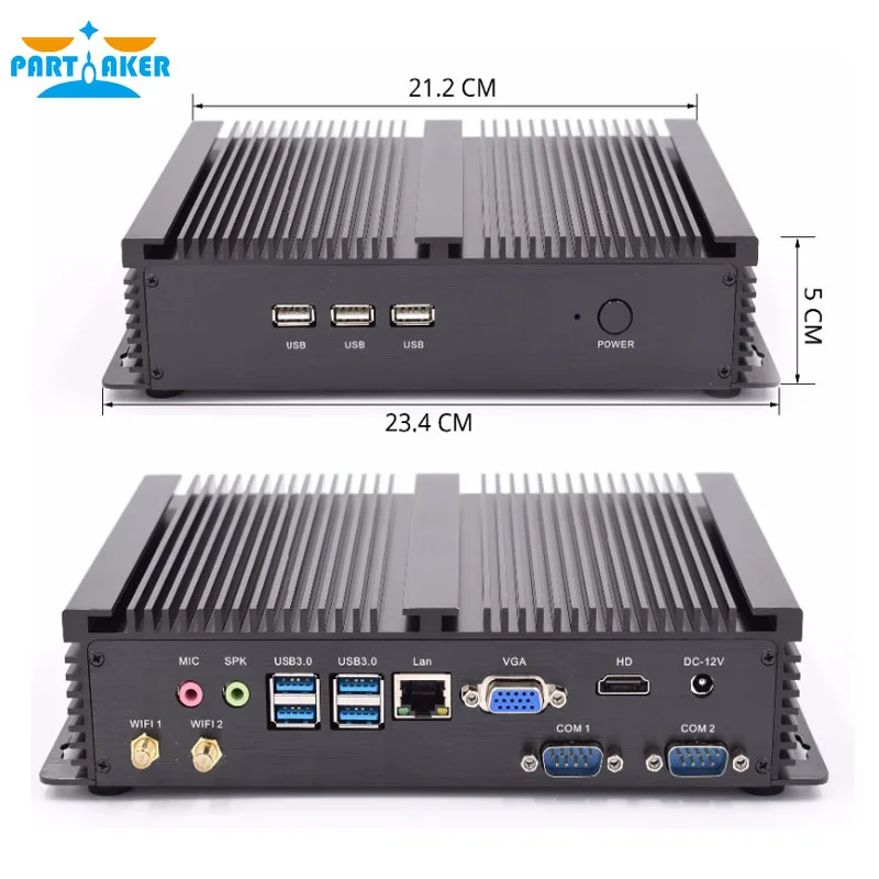 Mini PC i7-4500U/i5-4200U/i3-5005U, ordinateur industriel, fanless, avec 24 heures de fonctionnement, 2 ports COM, HDMI, VGA, Wi-Fi 300 Mb/s, 4K/HD, HTPC, pour touristes