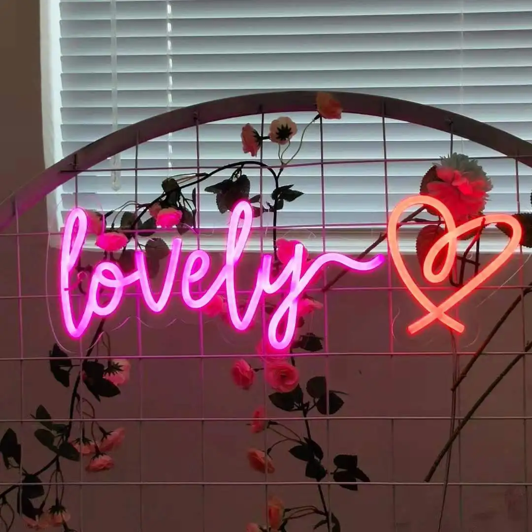 "Lovely" Neon Sign Custom Neon Light Sign Led Custom Pink Light Neon Home Room Wall Decoration Ins shop decor