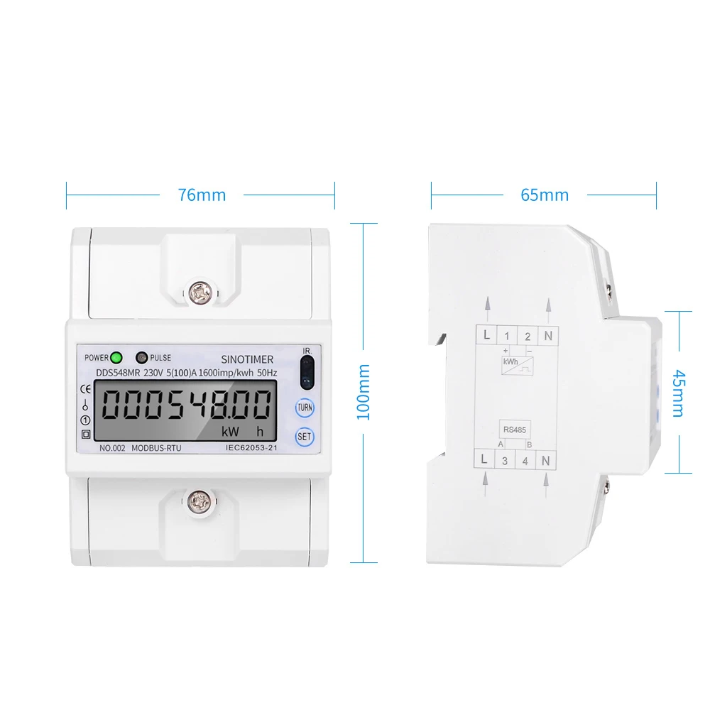 Upgraded Multi function Single Phase 5-100A 230V AC Energy Meter Electric Consumption Meter Monitor DIN Rail with RS485 Modbus