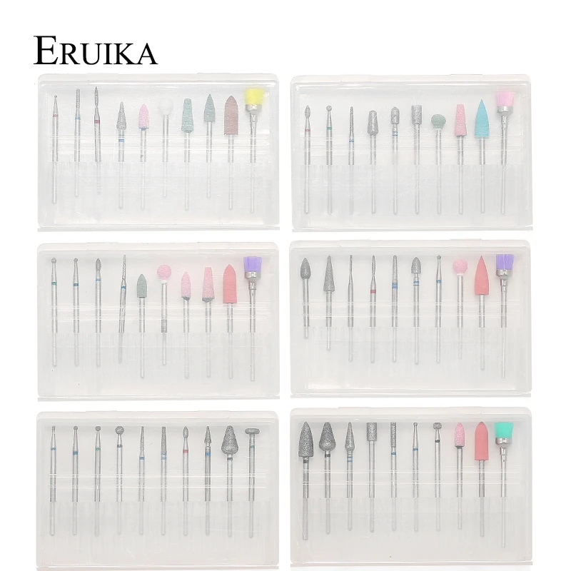 ERUIKA 10pc Nail Drill Bit Set Nail Files Electric Machine for Manicure Rotate Burr Polishing Tools Cutters Manicure Accessory
