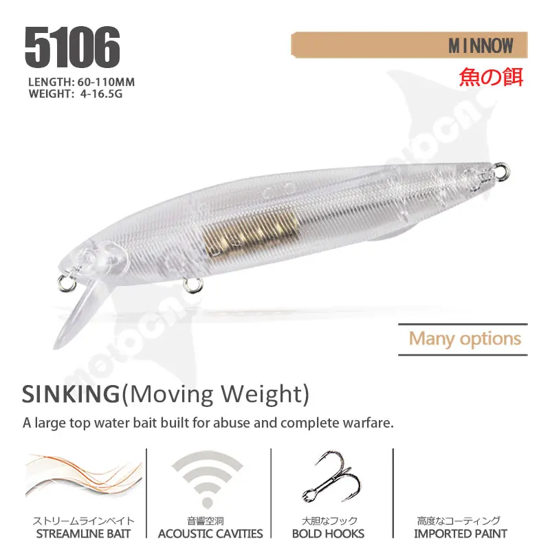 Blank Unpainted Lures Minnow 4-16.5g ABS Transparent Isca Artificial Pesca Accesorios Peche A La Carpe Leurre Carnassier Tackle