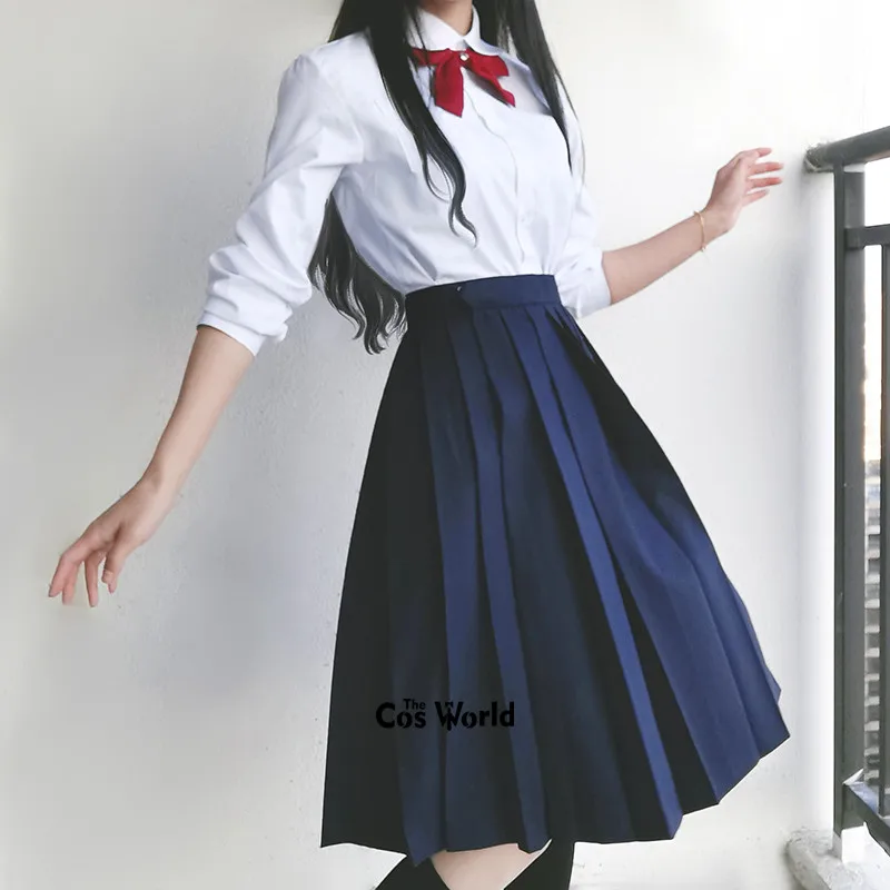 Japanese Solid Colors Girl's Women's High Waist Pleated Skirts Long Dress For JK School Uniform Students Cloths