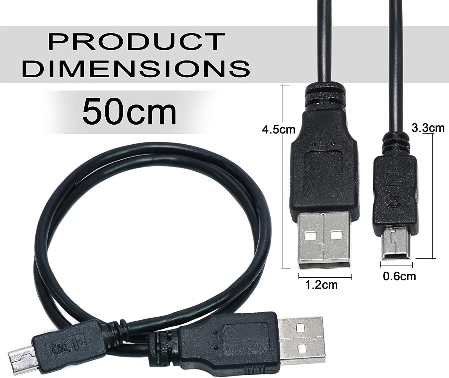 3 Pack USB 2.0 A to Mini 5 pin B Cable for External HDDS/Camera/Card Readers -Black -50cm(1.5 feet)