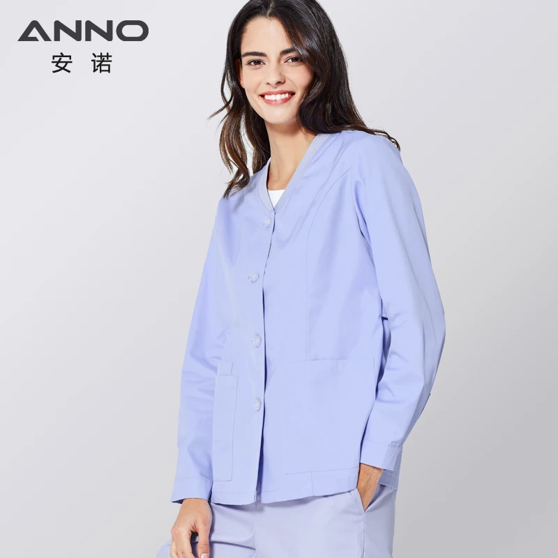 ANNO Long Sleeves Scrubs Jacket Outfit Nurse Unifrom Out Coat Doctor Shirt Out Wear Female Nursing Top Hospital Clothing