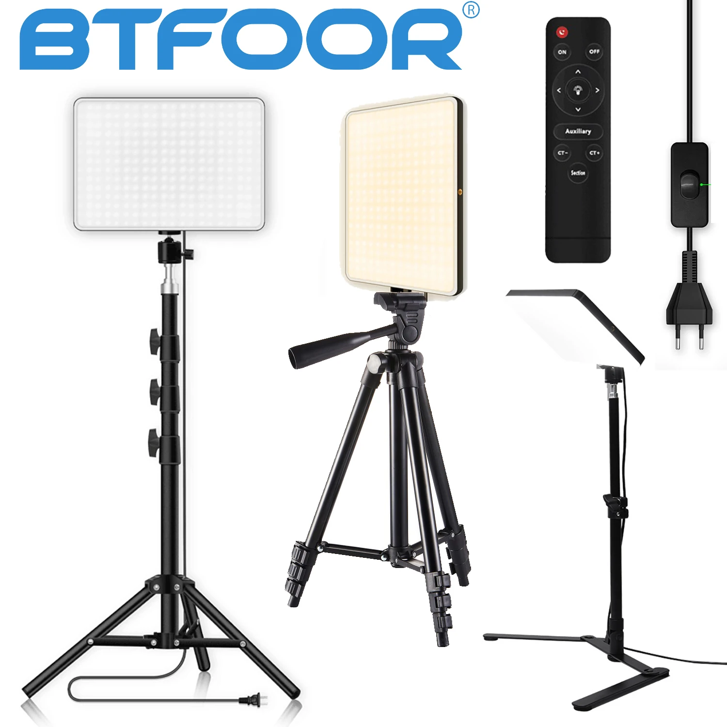 EU Plug LED 2700k-5700k Video Fill Lamp Light Panel Photography Lighting With Tripod Stand Long Arm For Live Stream Photo Studio