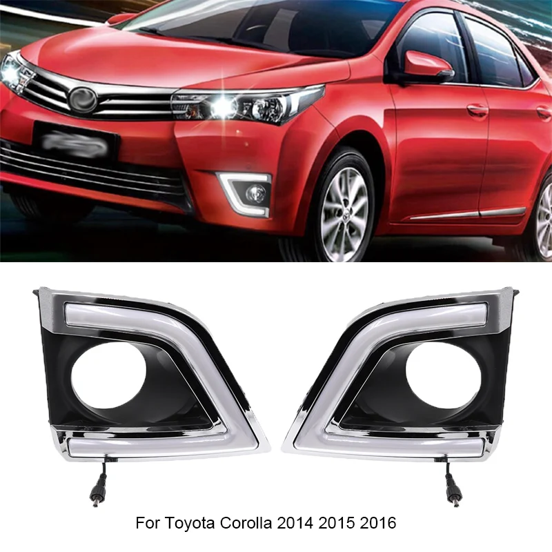 

Daytime Running Lights For Toyota* Corolla 2014 2015 2016 LED Fog Lamp cover with yellow turn signal night blue