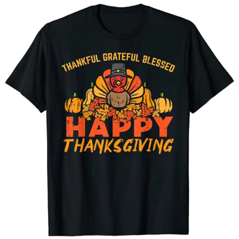 

Thankful Grateful Blessed Happy Thanksgiving Turkey Women T-Shirt