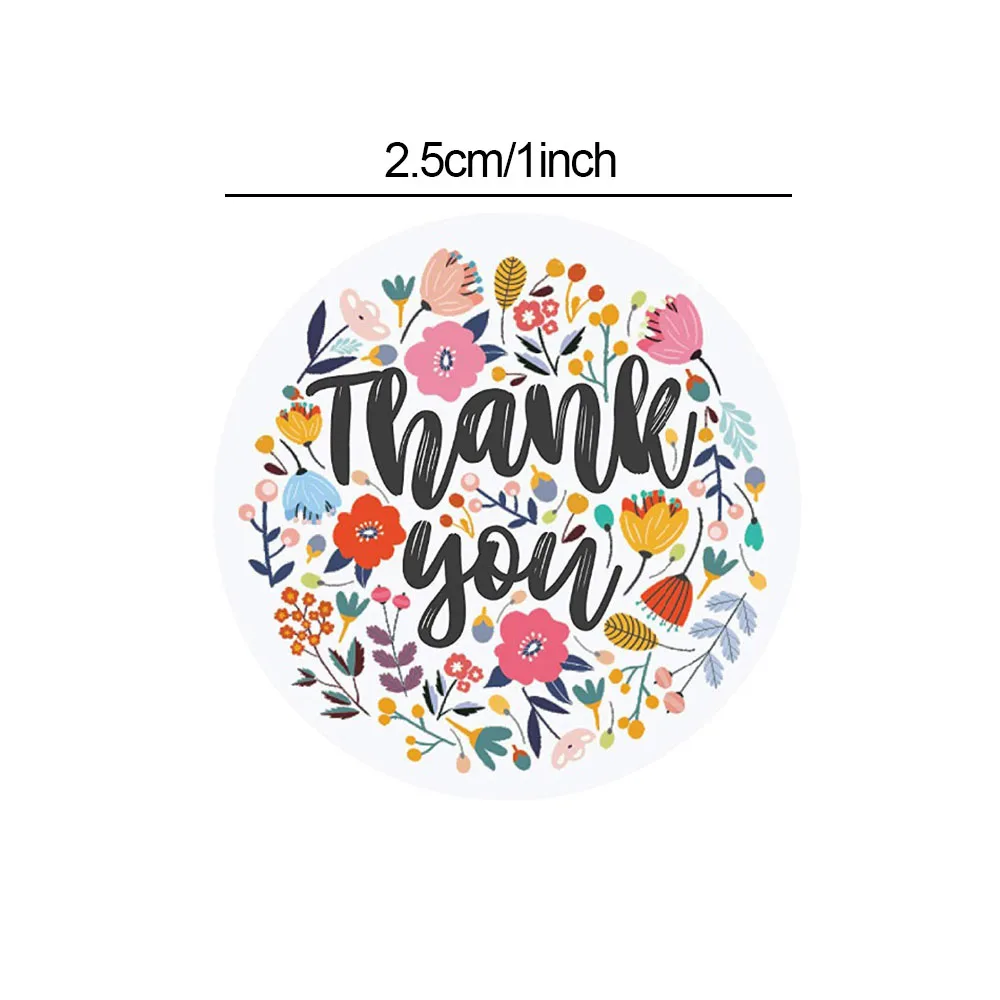 Round Floral Thank You Sticker Multi Color Flower Design Seal Label Sticker For Wedding Birthday Stationery Gift Box Decoration