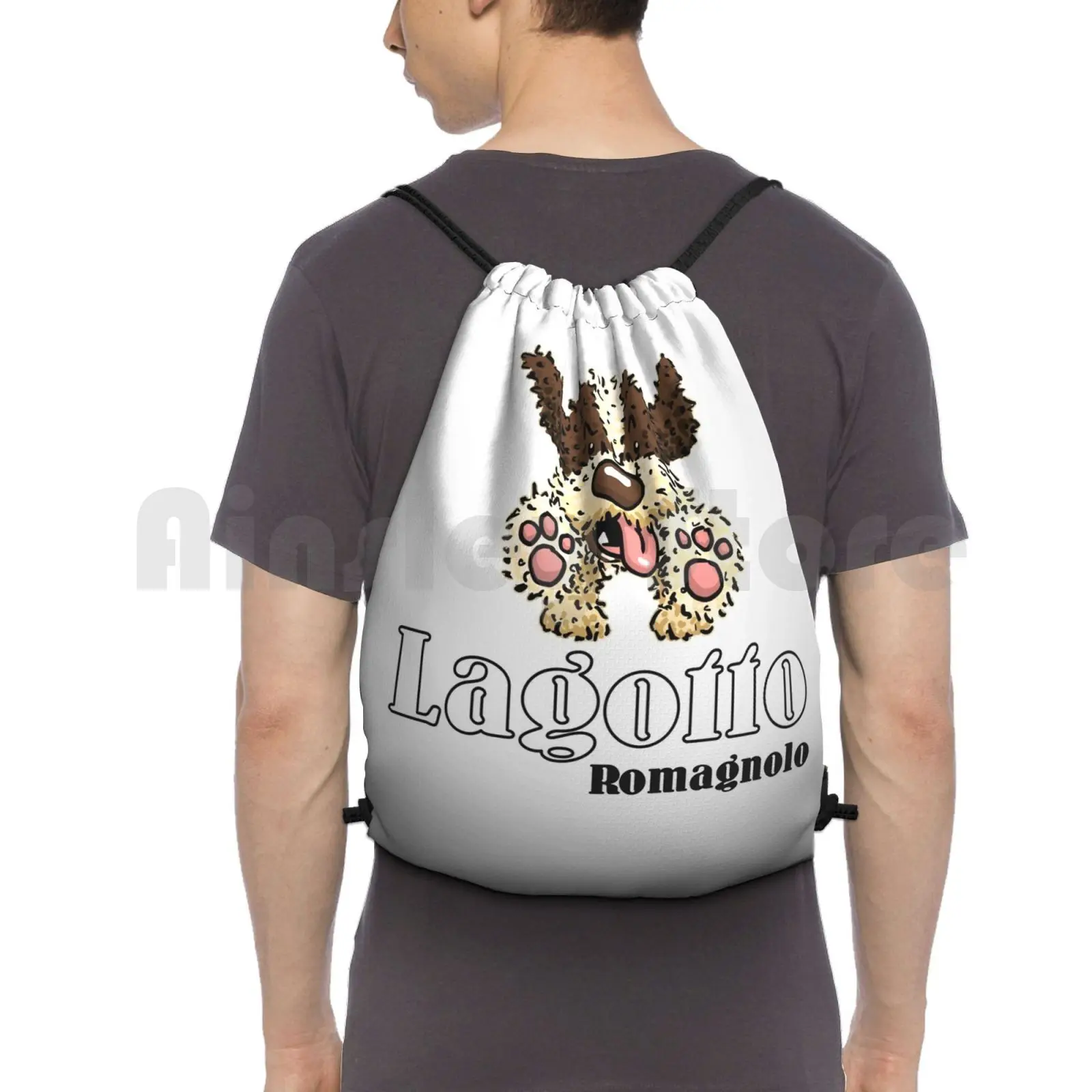 

Jumping Lagotto Romagnolo Backpack Drawstring Bag Riding Climbing Gym Bag Dog Woof Woof Woof Licorice Nose Search Dog