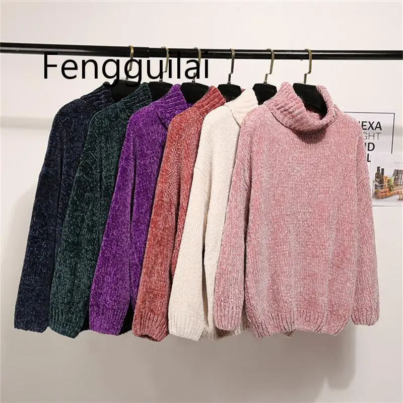 

FENGGUILAI Autumn Winter Women Sweaters Female Pullovers Long Sleeve Casual Turtleneck Sweater Loose Solid Knitted Jumpers