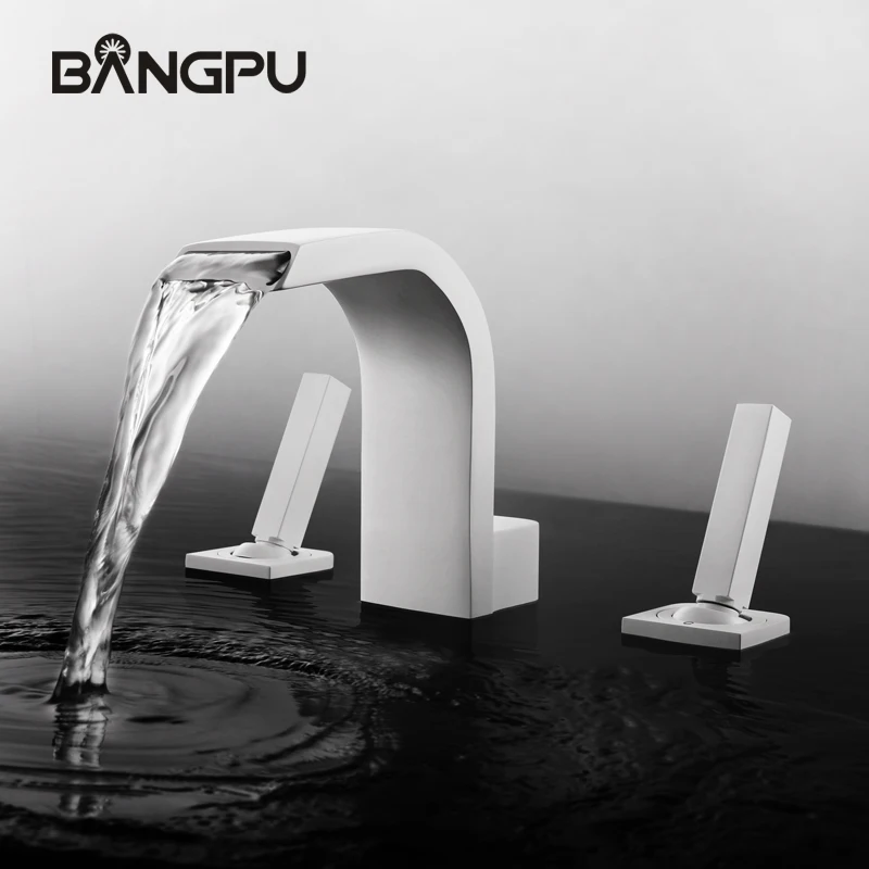

BANGPU White Bathroom Basin Faucet Single Handle Bathroom Sink Faucet with Waterfall Spout Solid Brass Sink Tap Single Hole