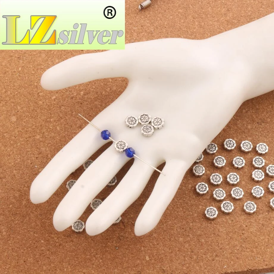 Carved Etched Round Flat Beads 7.4x7.4mm 400PCS Zinc Alloy Spacers Jewelry Findings L598
