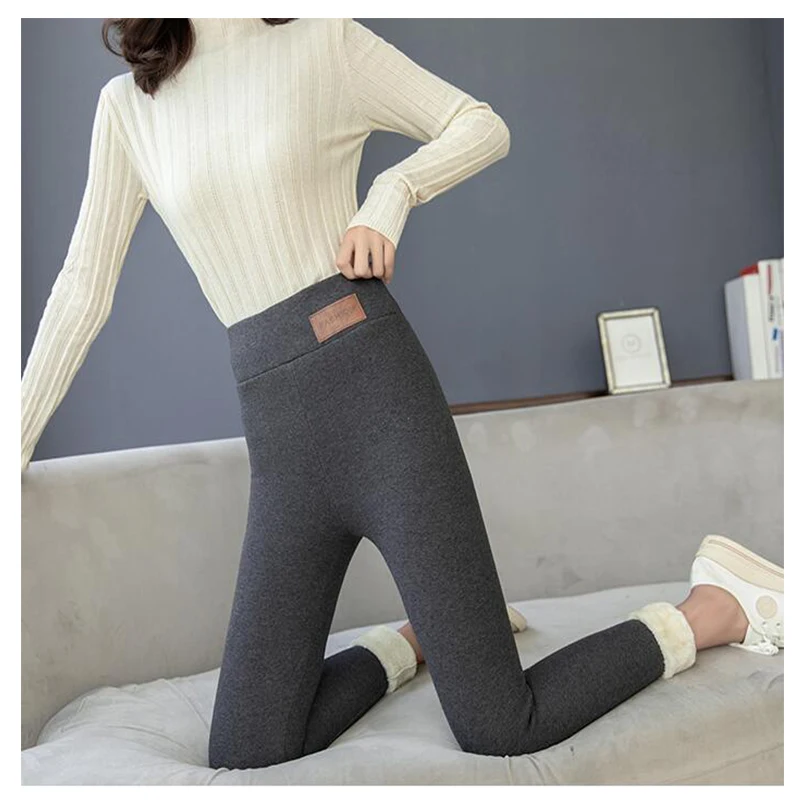 Black Warm Pants Winter Skinny Thick Velvet Wool Fleece Girls Leggings Women Trousers Lambskin Cashmere Pants for Women Leggings