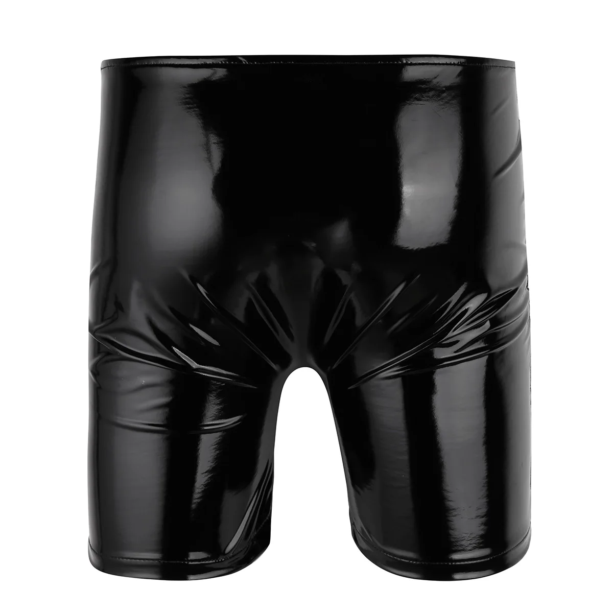 Mens Sexy Open Crotch Shiny Casual Leather Pants For Sex Glossy PVC Latex Crotchless Leather Boxer Male Erotic Bottom Underwear