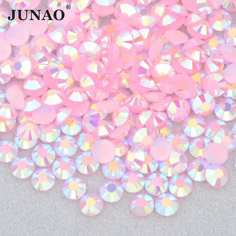 JUNAO All\'ingrosso 2mm 3mm 4mm 5mm 6mm Bianco AB Gelatina Strass in Bulk Decorazione Nail Art Gemme in resina con retro piatto Non Hot Fix Stones