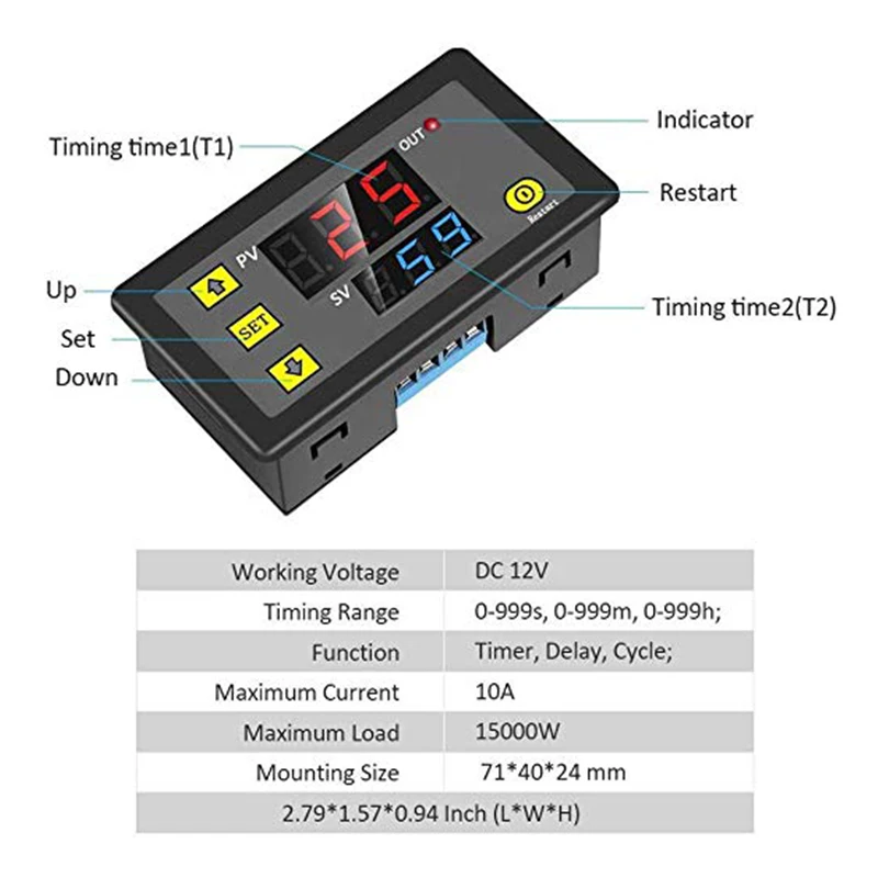 Timing Vertraging Relais Board Module Relais Schakelaar Cyclus Timer Programmeerbare Digitale Van Led Dual Time Display Voor Auto 0 ~ 999 Dc 12V 24V