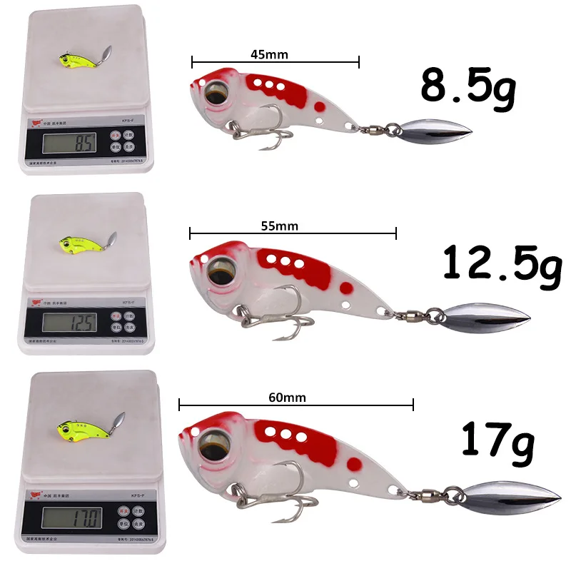 Nuovo 8.5g 12.5g 17g metallo VIB con cucchiaio rotante coda affondamento esca attrezzatura da pesca manovella esca spinner vibrante