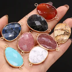 Fashion Natural Stone Crystal Double Hole Connector Faceted Agates Pendant for Jewelry Making DIY Charm Necklace Bracelet Gift