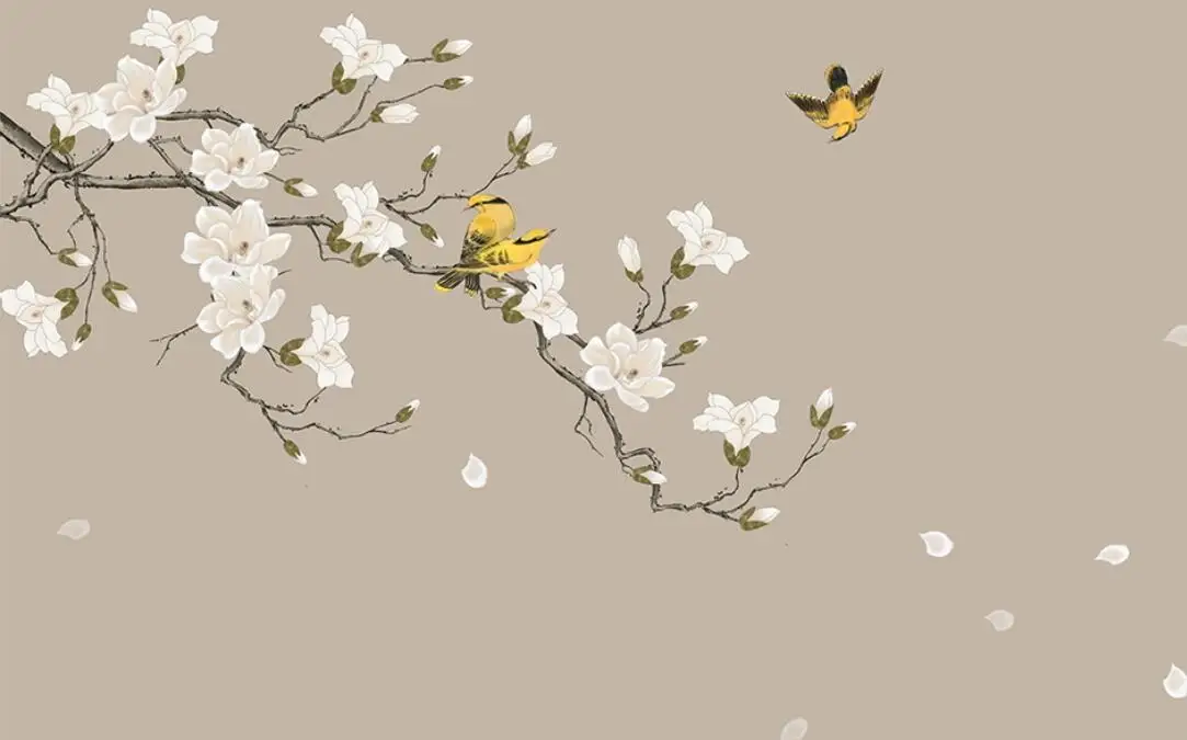 Op maat gemaakte fotobehang voor de woonkamer Bloemen- en vogelpruimenbehang 3D-behang papel de pared home decor