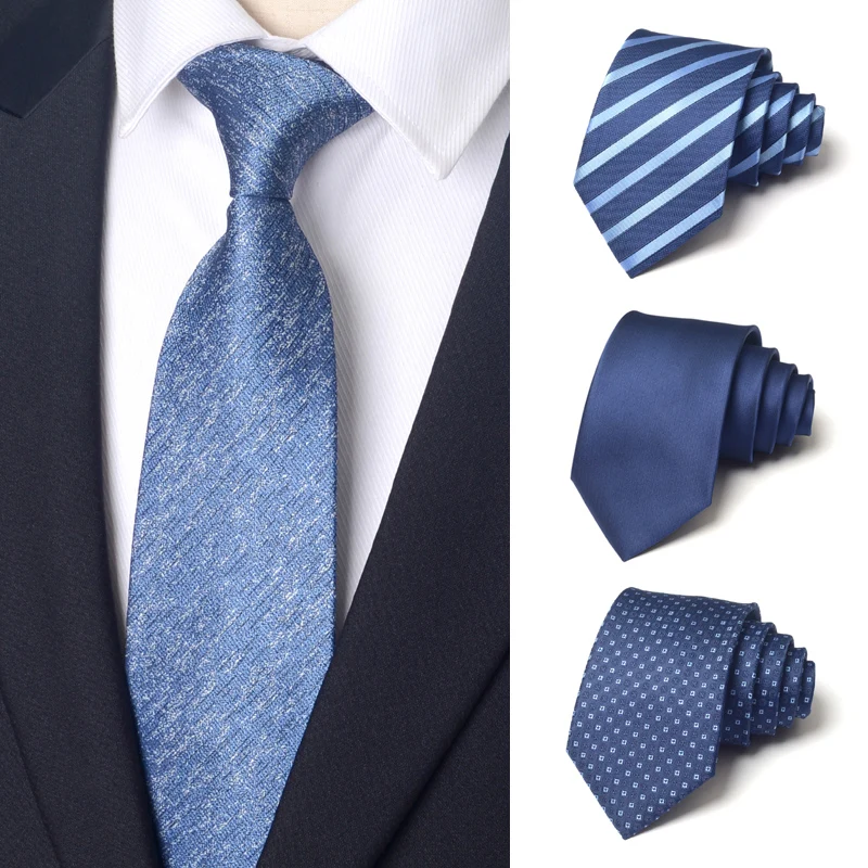 High Quality Designer Blue Jacquard Stripe 8cm wide Men\'s Tie Fashionable Shirt Accessory Business Banquet Hand Tie a Knot Tie
