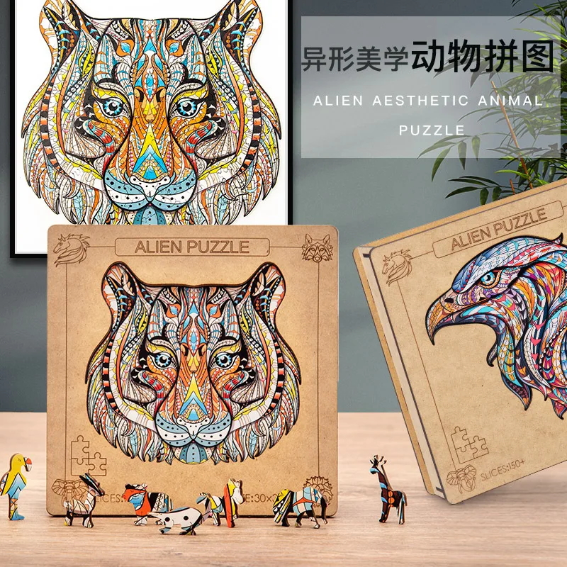 

Unique Wooden Puzzle Animal Jigsaw Puzzles Wolf Tiger Puzzles Gift For Adults Kids Educational Puzzle Gift Interactive Toy