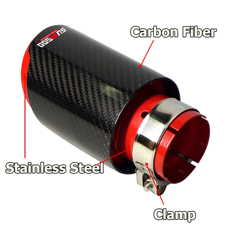 SUMSOO genuine red/blue stainless steel glossy carbon fiber car exhaust pipe  modified universal accessories muffler tail tip