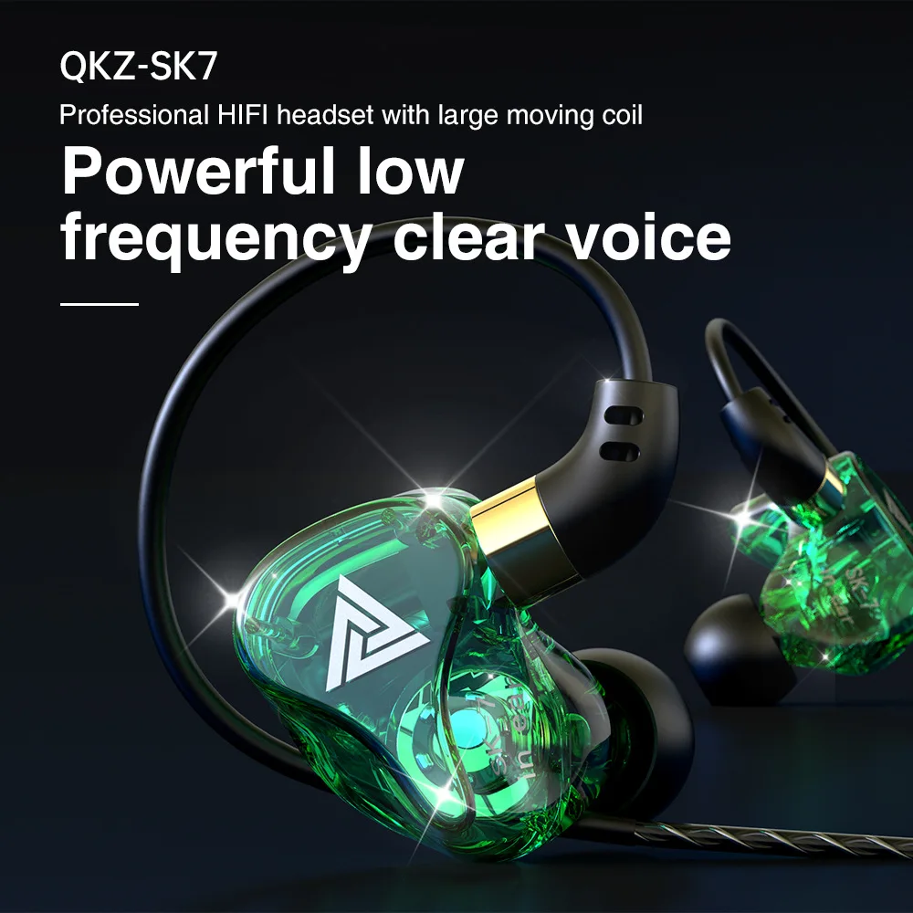 QKZ SK7 Dual Drive HiFi Wired Headphones Super Bass Earphone Sport Headset Music Earphones Noise Reduction Earbuds for Xiaomi