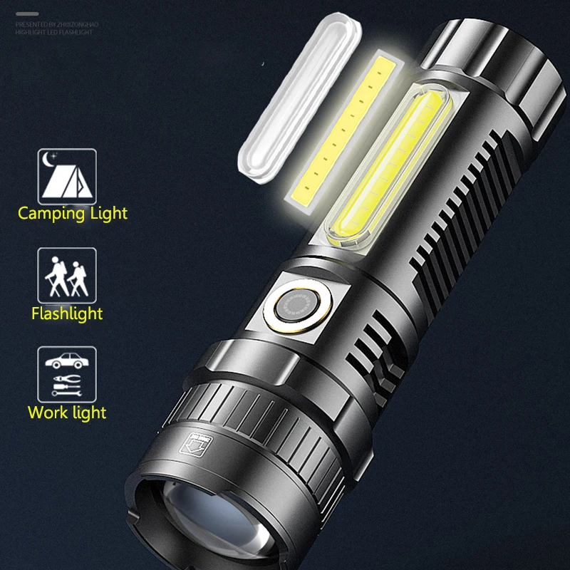 POCKETMAN XHP70 LED Flashlight USB Rechargeable Flashlights Zoomable Torch Waterproof Torch with COB Side Light