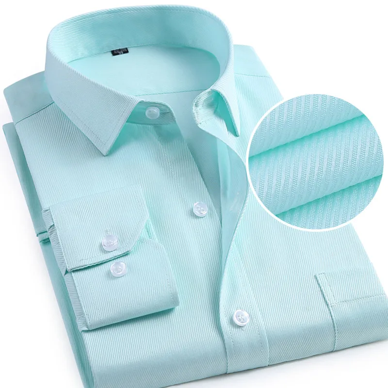 

Men Formal Dress Shirts Turn Down Collar Full Length Chest Pocket Slim Fit Twill Business Soft non-iron Male Tops