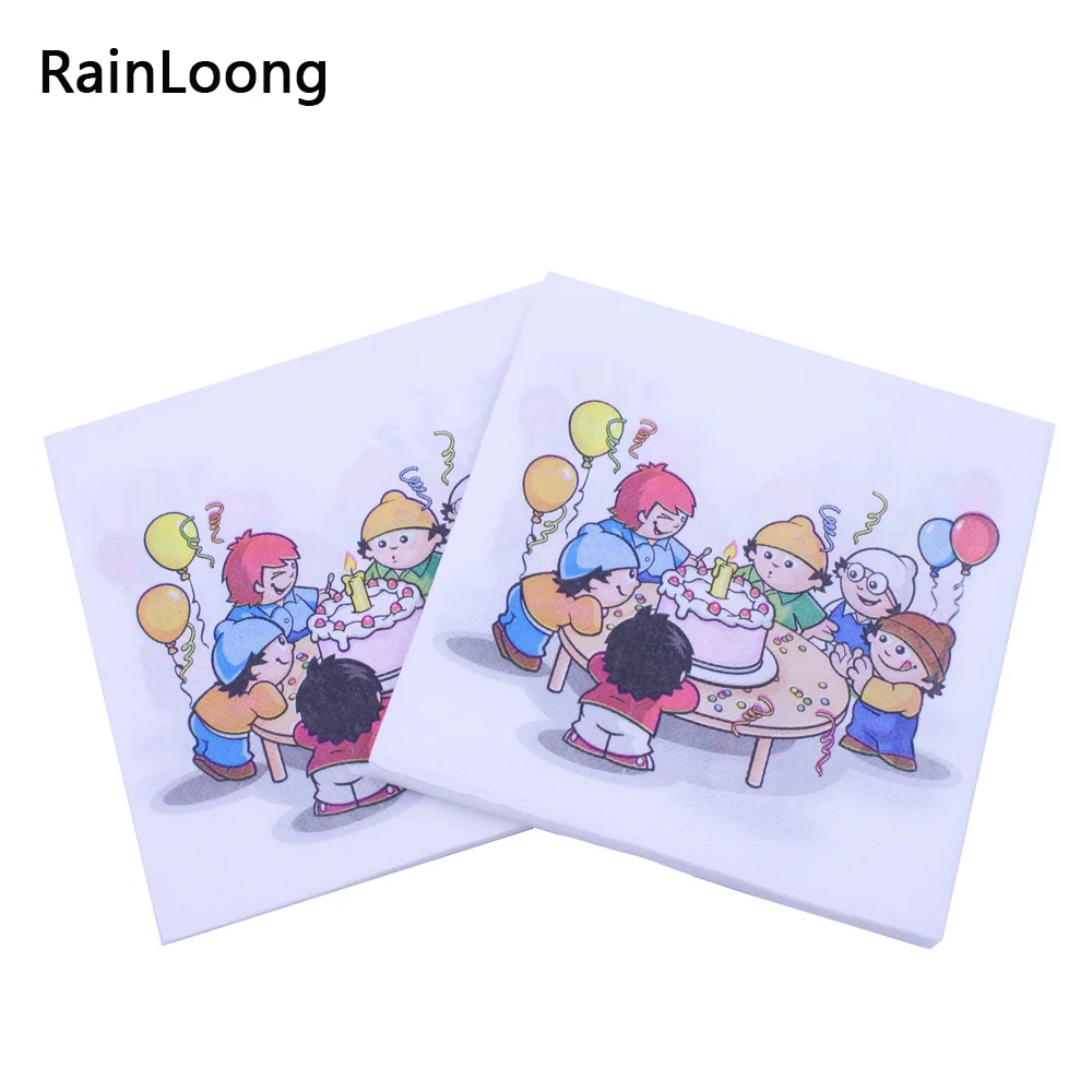 [RainLoong] Print Boy & Girl Children Paper Napkins With Dot For Birthday Party Decoration 33*33cm 1 pack  (20pcs/pack)