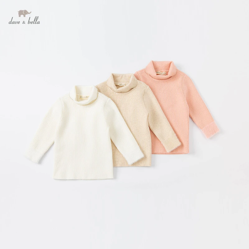 DBM18323-K  dave bella winter  18M-13Y kids clothes children fashion soild sweater appliques sweater girls high quality clothes