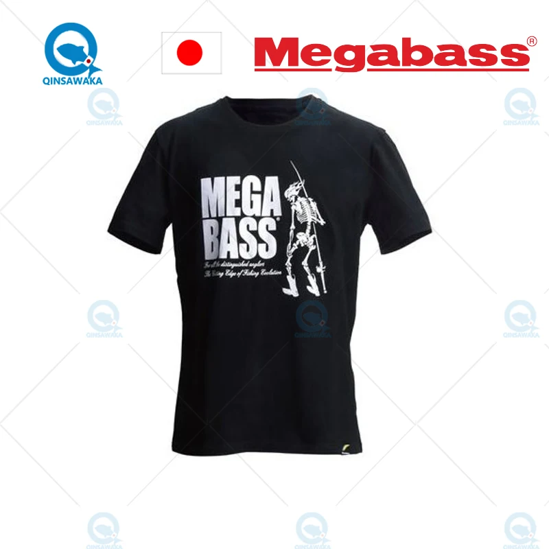 JAPAN Megabass Fishing Clothes SKULL T-SHIRT(NEW) S/M/L/XL/XXL Big Size Black Color 100% Pure Cotton Summer Cool Big Logo