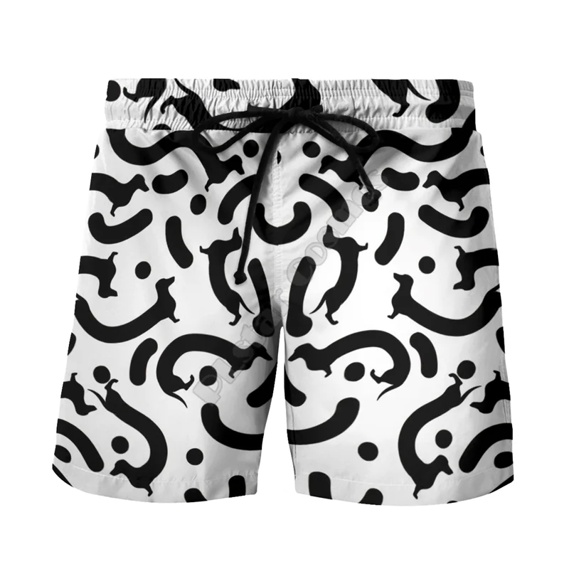 PLstar Cosmos New Summer Funny Cartoon Shorts Dachshund 3D Printed men for women streetwear Casual Beach Shorts 07